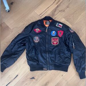 Black TOP GUN Type MA-1 Bomber Jacket with Patches XXL